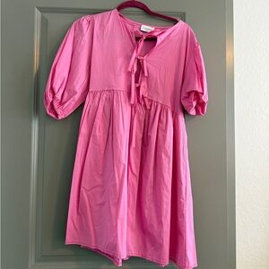Women's Pink Tie-Front Casual Babydoll Dress